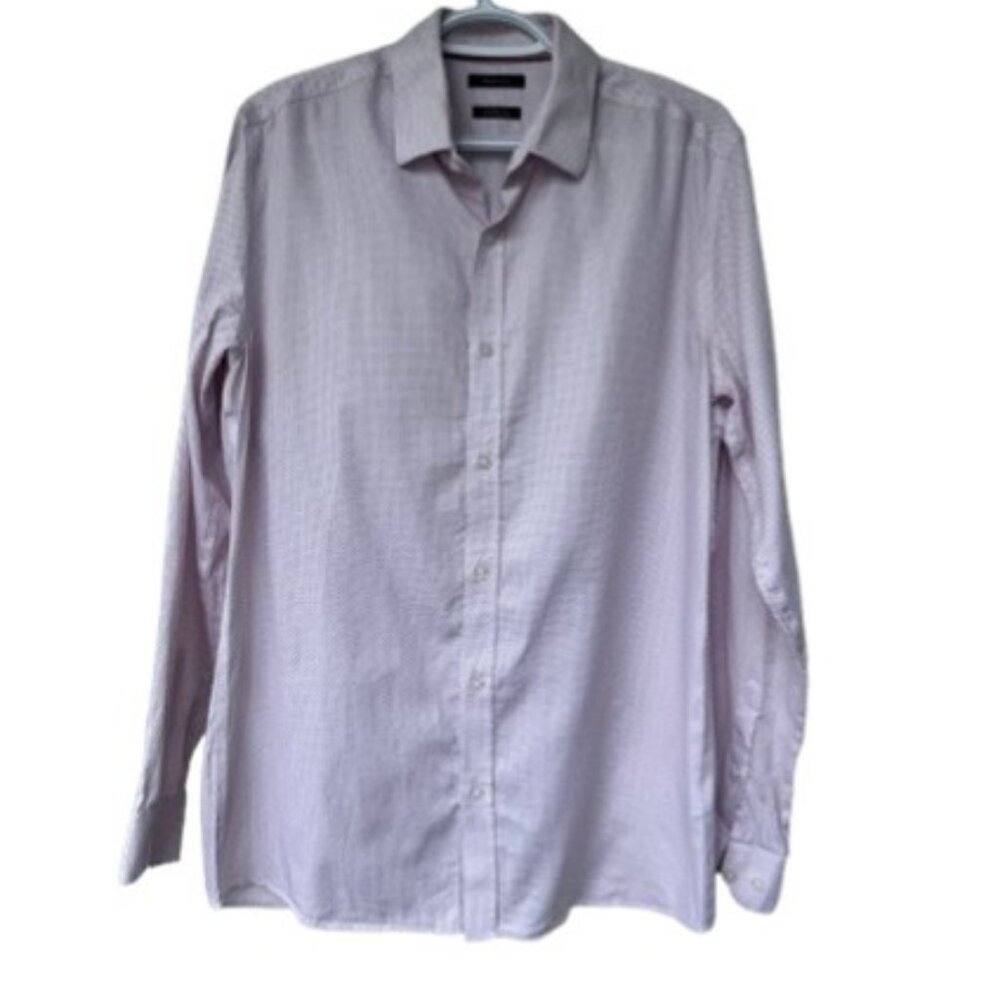 RW&CO. micro-dot pattern tailored fit polo shirt light pink, white men's size 16